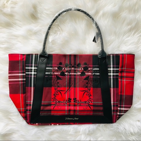 Victoria's Secret Handbags - Victoria’s Secret red and black lace plaid tote
